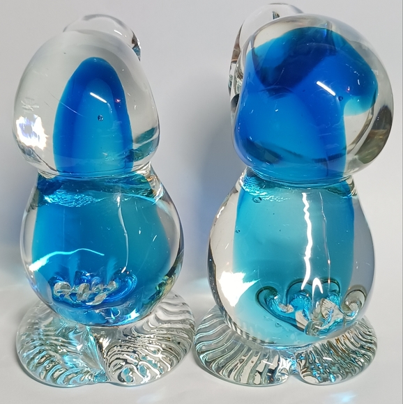 Glass Art Pair of Ducks Blue Paperweights - Picture 3 of 5